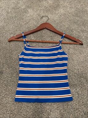 Garage Blue Striped Tank Top with Cream & Red Accents